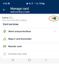 An image of the manage card screen.